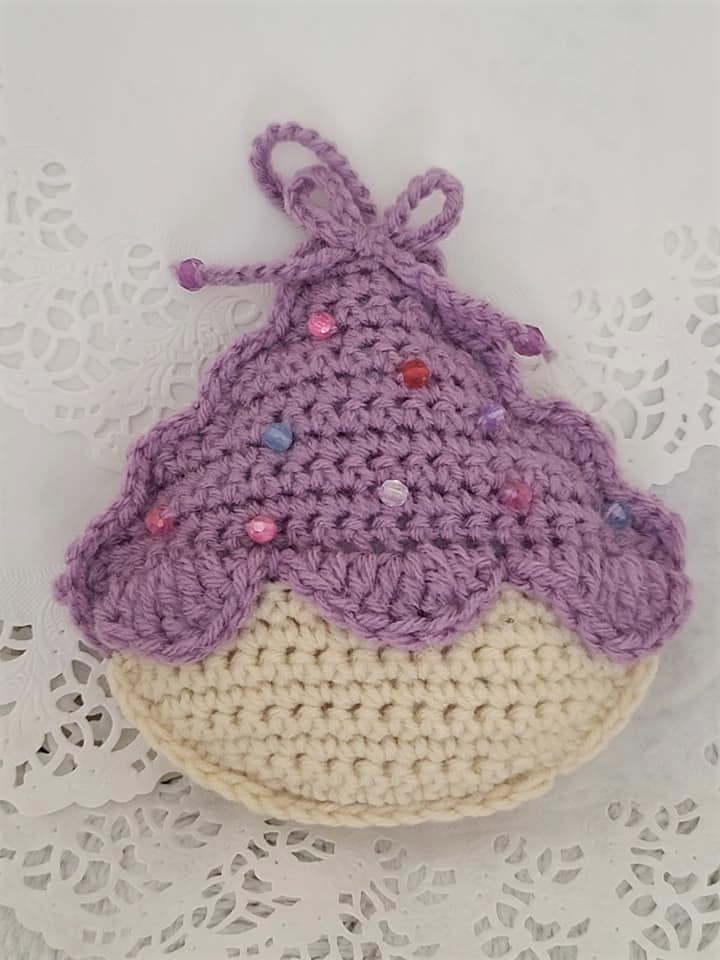 Handmade Crochet Cupcake Ornament Purple