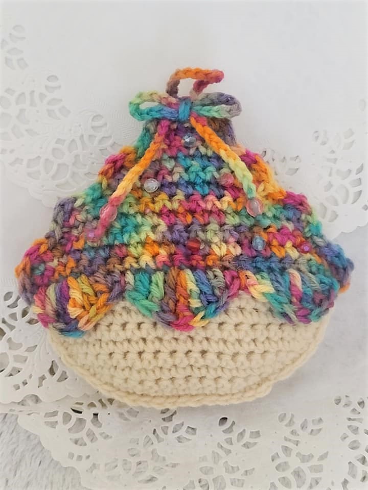 Handmade Crochet Cupcake Ornament Dark color multi