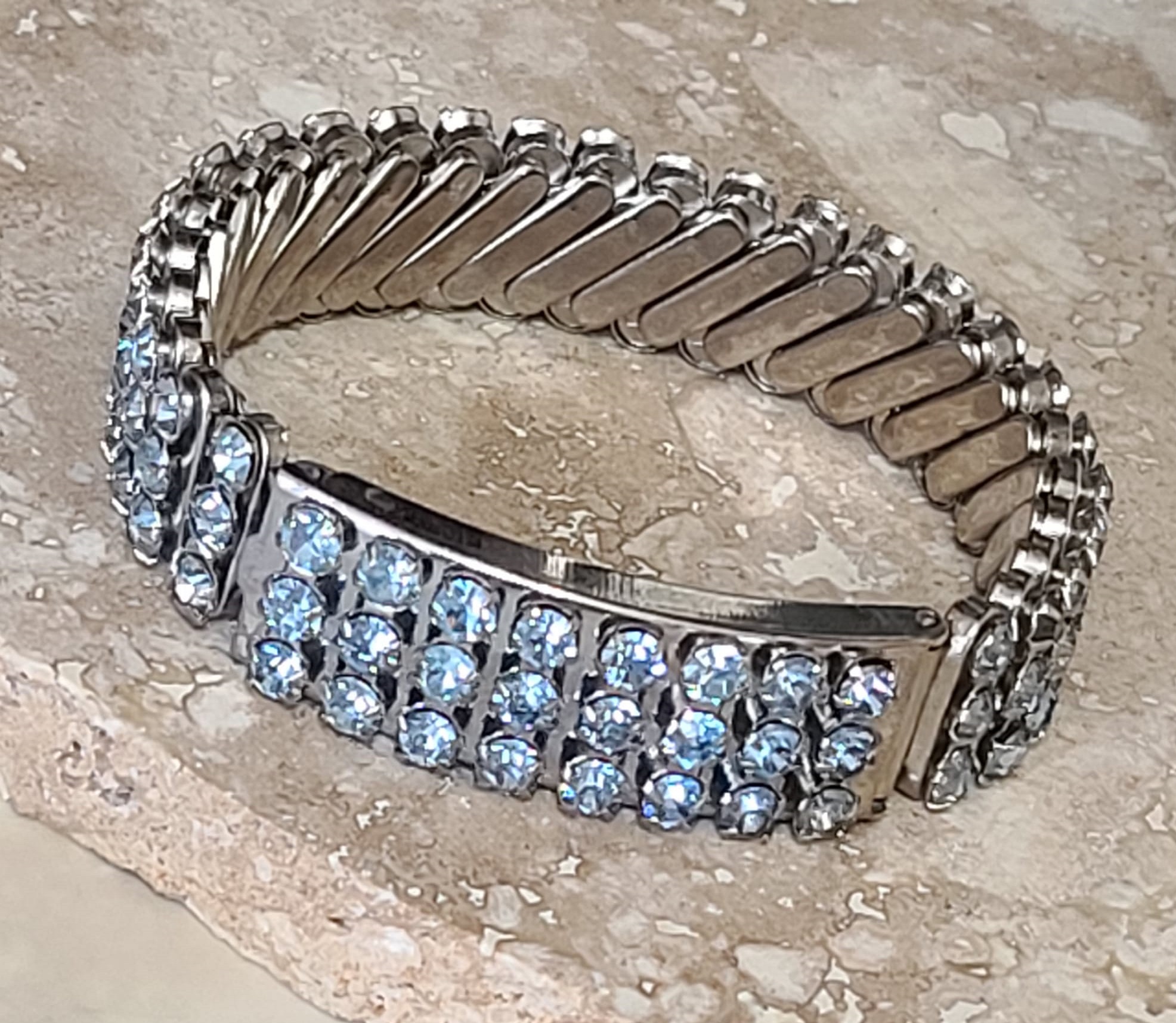 Baby Blue Rhinestone Triple Row Expandable Bracelet