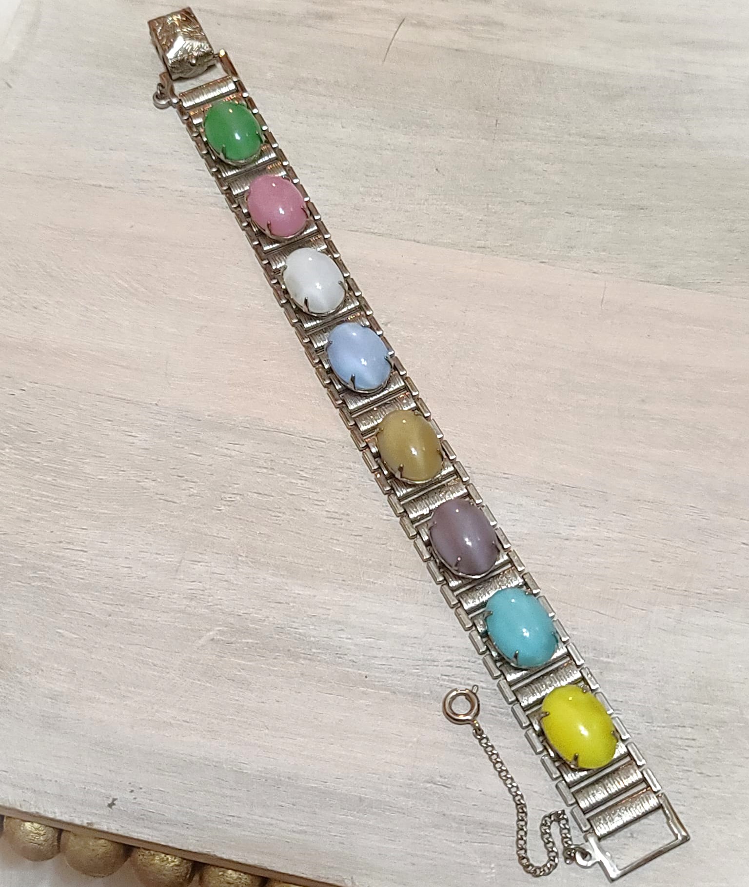 Sarah Coventry bracelet, easter egg color cabachons, vintage bracelet