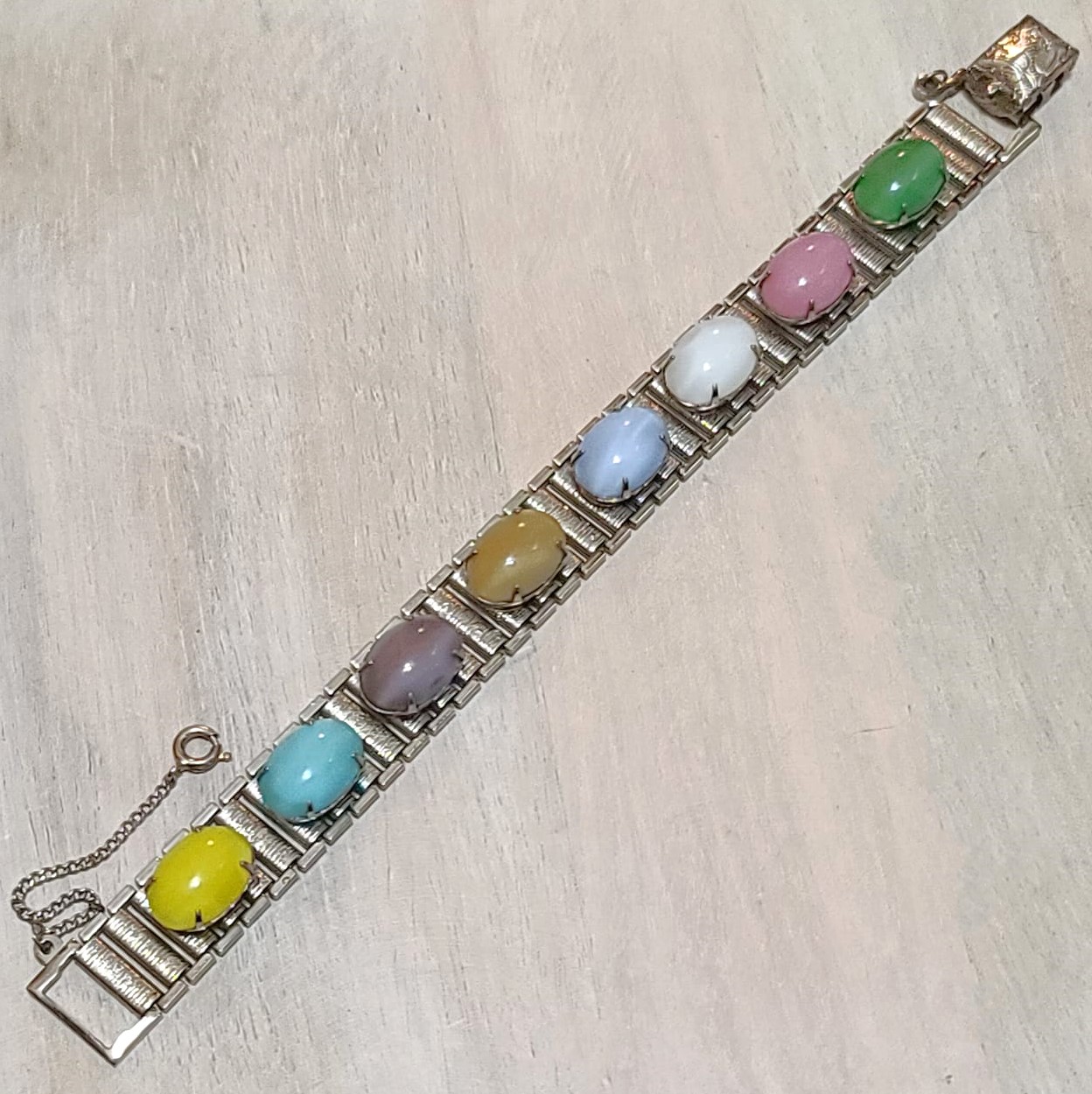 Sarah Coventry bracelet, easter egg color cabachons, vintage bracelet
