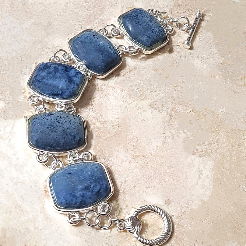 Blue Sodalite Gemstone and Sterling Silver Plated Bracelet