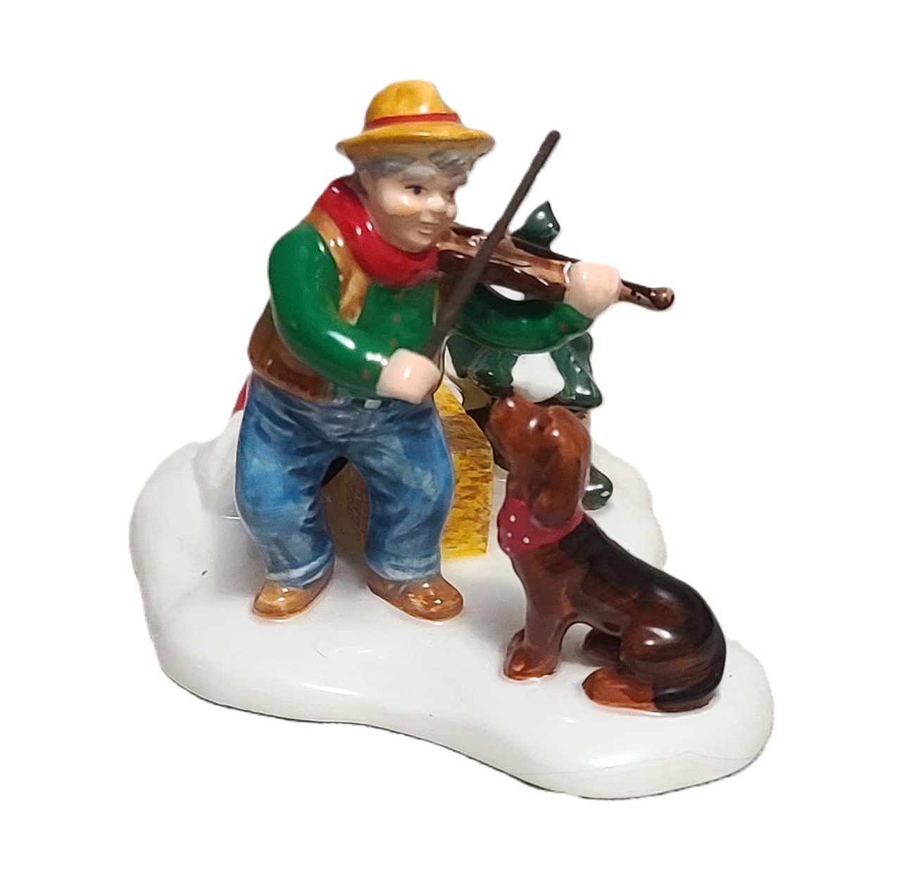 Department 56 Fiddler Man and Dog Christmas Scene - Click Image to Close