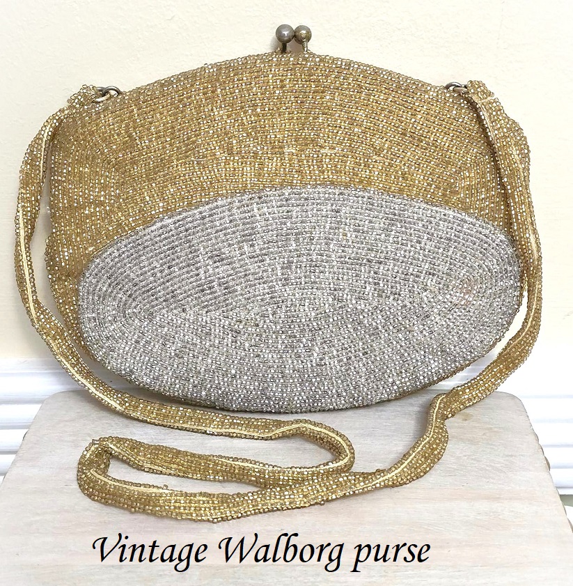 Walborg purse, vintage purse, gold and silver beaded purse, two gold and silver beading - Click Image to Close