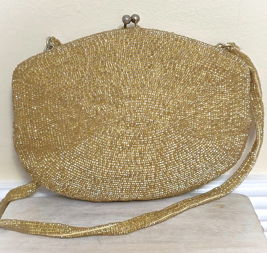 Walborg purse, vintage purse, gold and silver beaded purse, two gold and silver beading