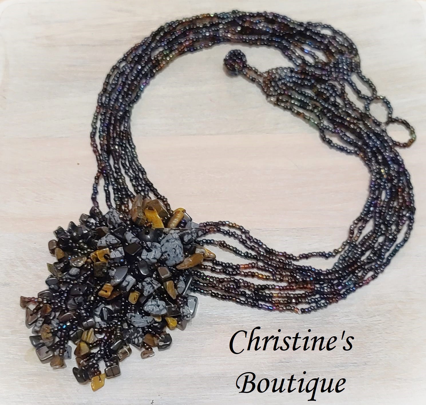 Handcrafted Seed Bead and Gemstone Cluster Necklace - Click Image to Close
