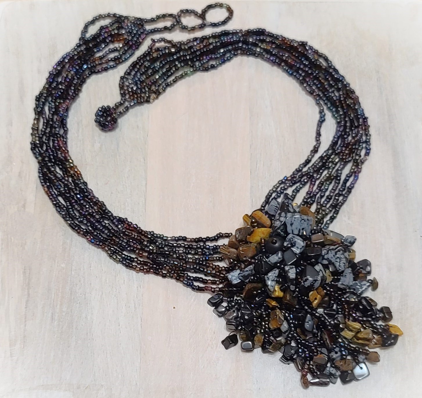 Handcrafted Seed Bead and Gemstone Cluster Necklace
