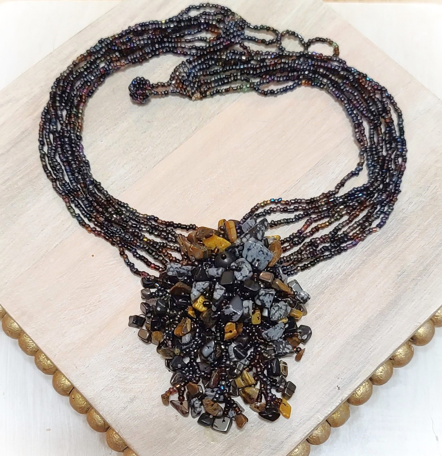 Handcrafted Seed Bead and Gemstone Cluster Necklace