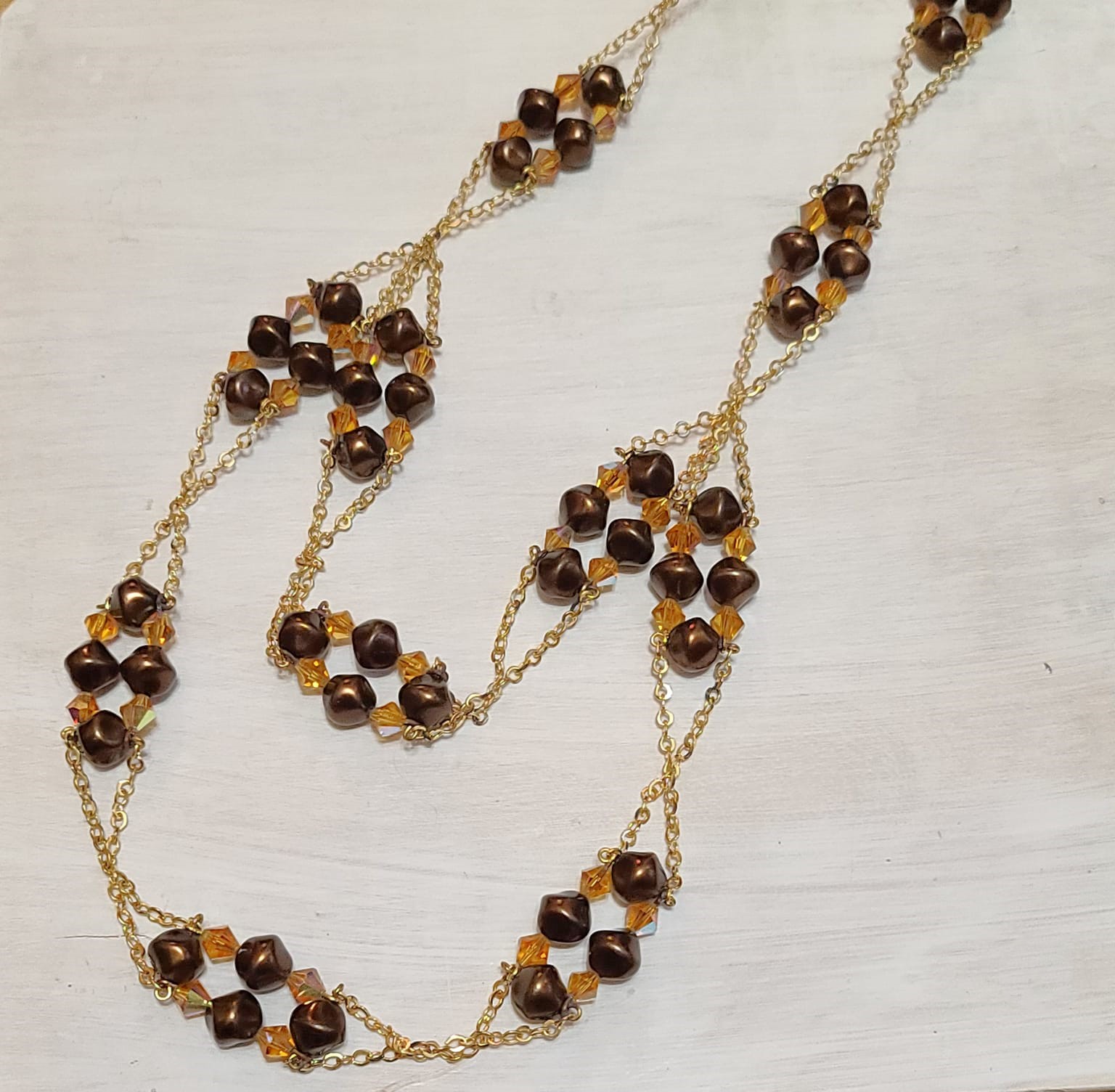 Czech Glass Long Necklace in Brown Tones