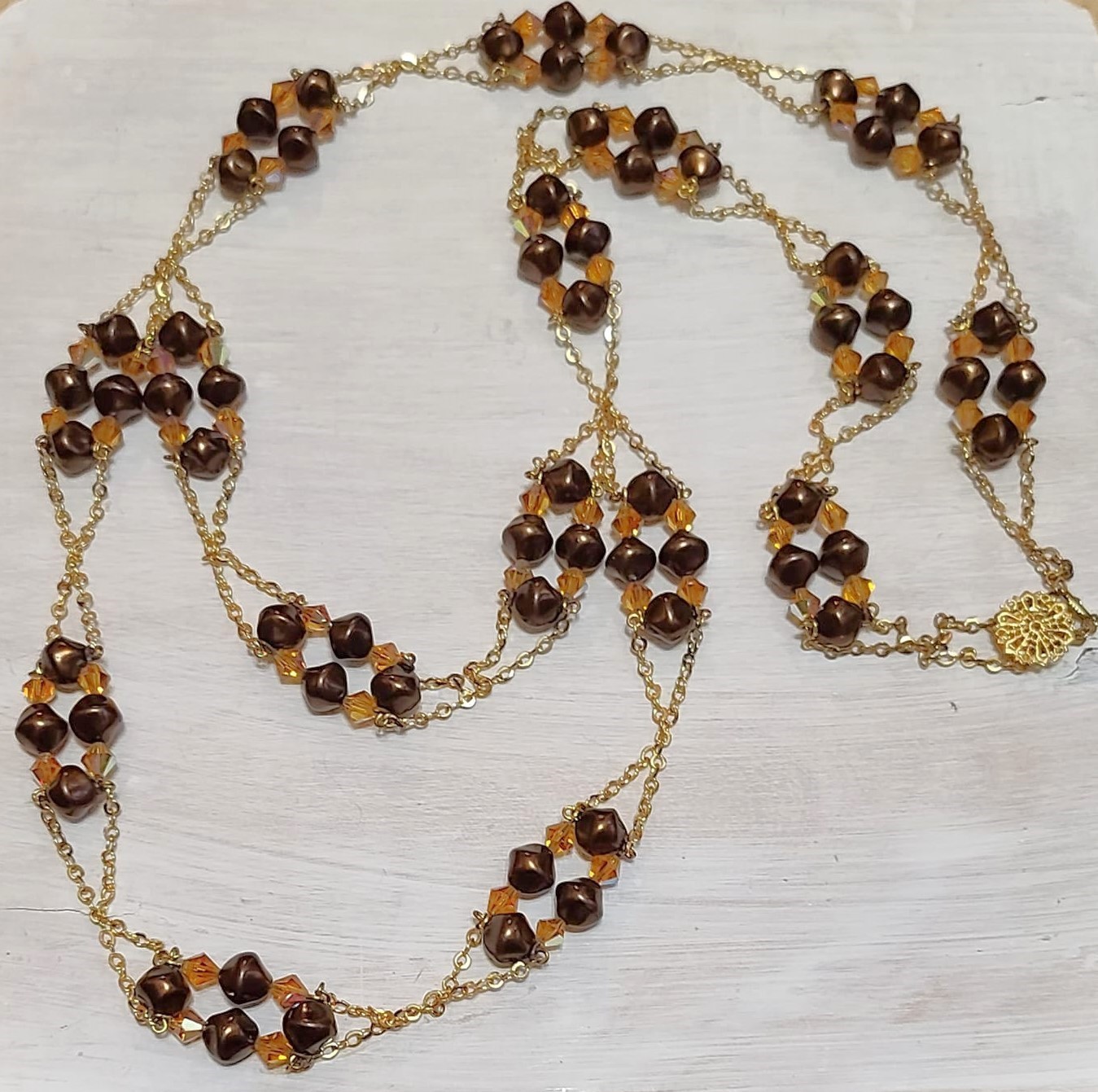 Czech Glass Long Necklace in Brown Tones