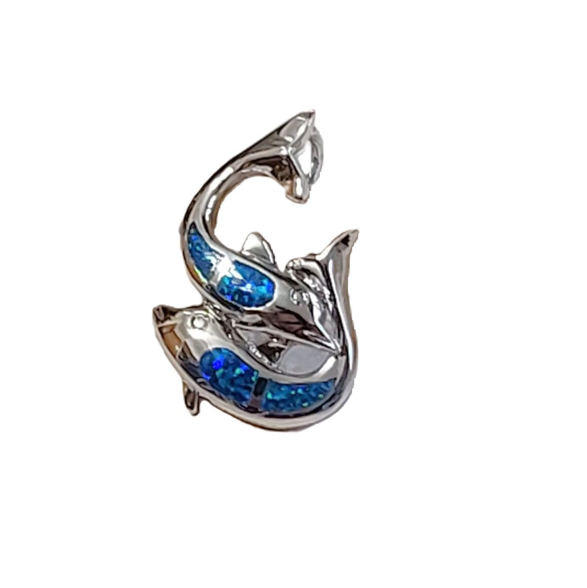 IT Opal and 18K White Gold Plate Dolphin Pendant - Click Image to Close