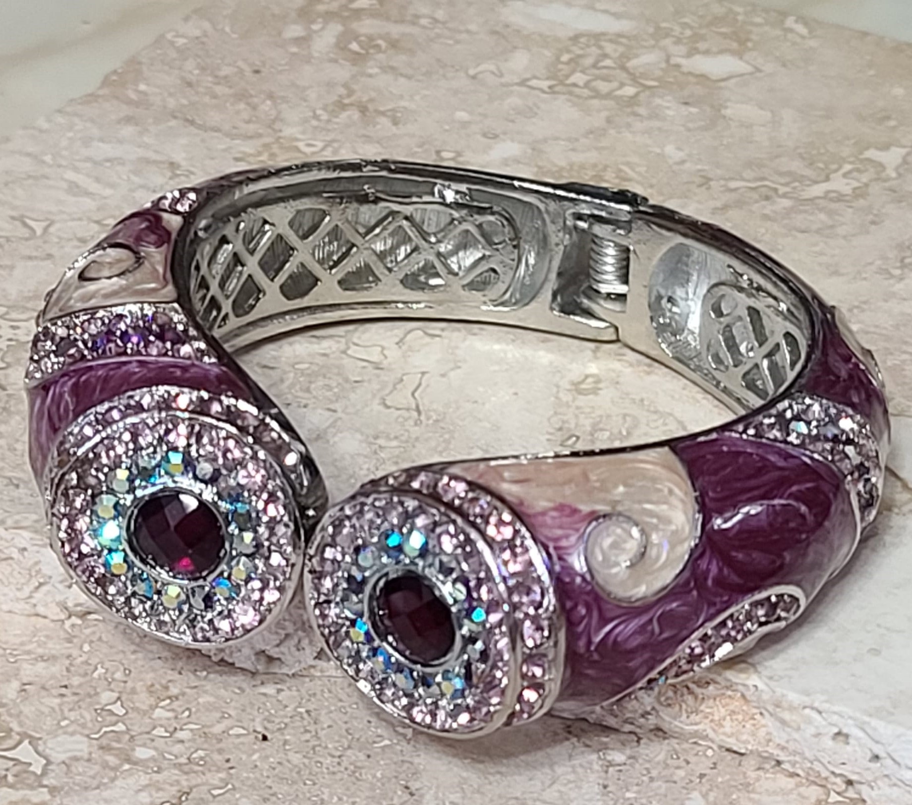 Rhinestones & Purple Enamel Foldover Bracelet