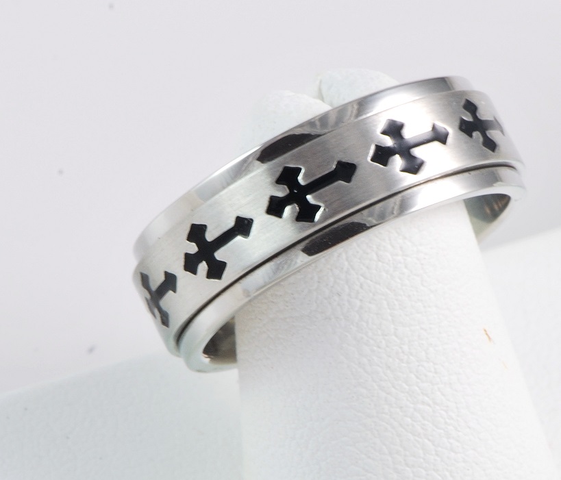 Mens Stainless Steel Cross Design Ring Size 11