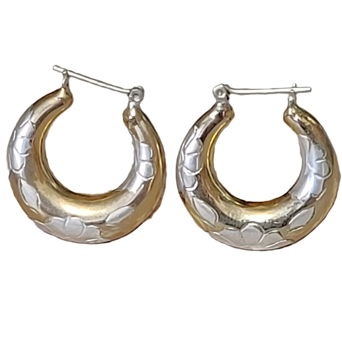 925 Two-Tone Sterling Silver Hoop Earrings - Click Image to Close