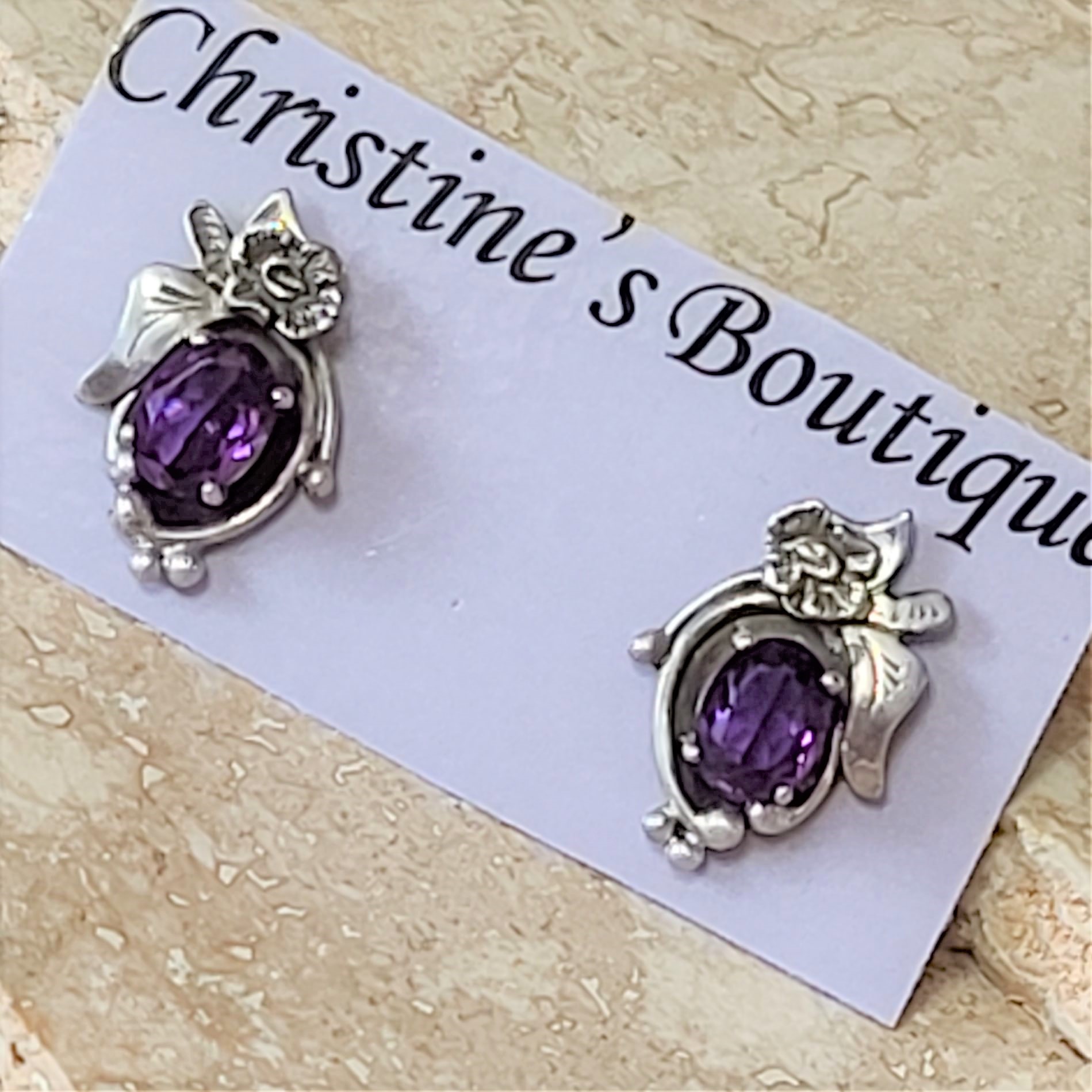 Amethyst Gemstone 925 SS Indian Reservation Earrings - Click Image to Close