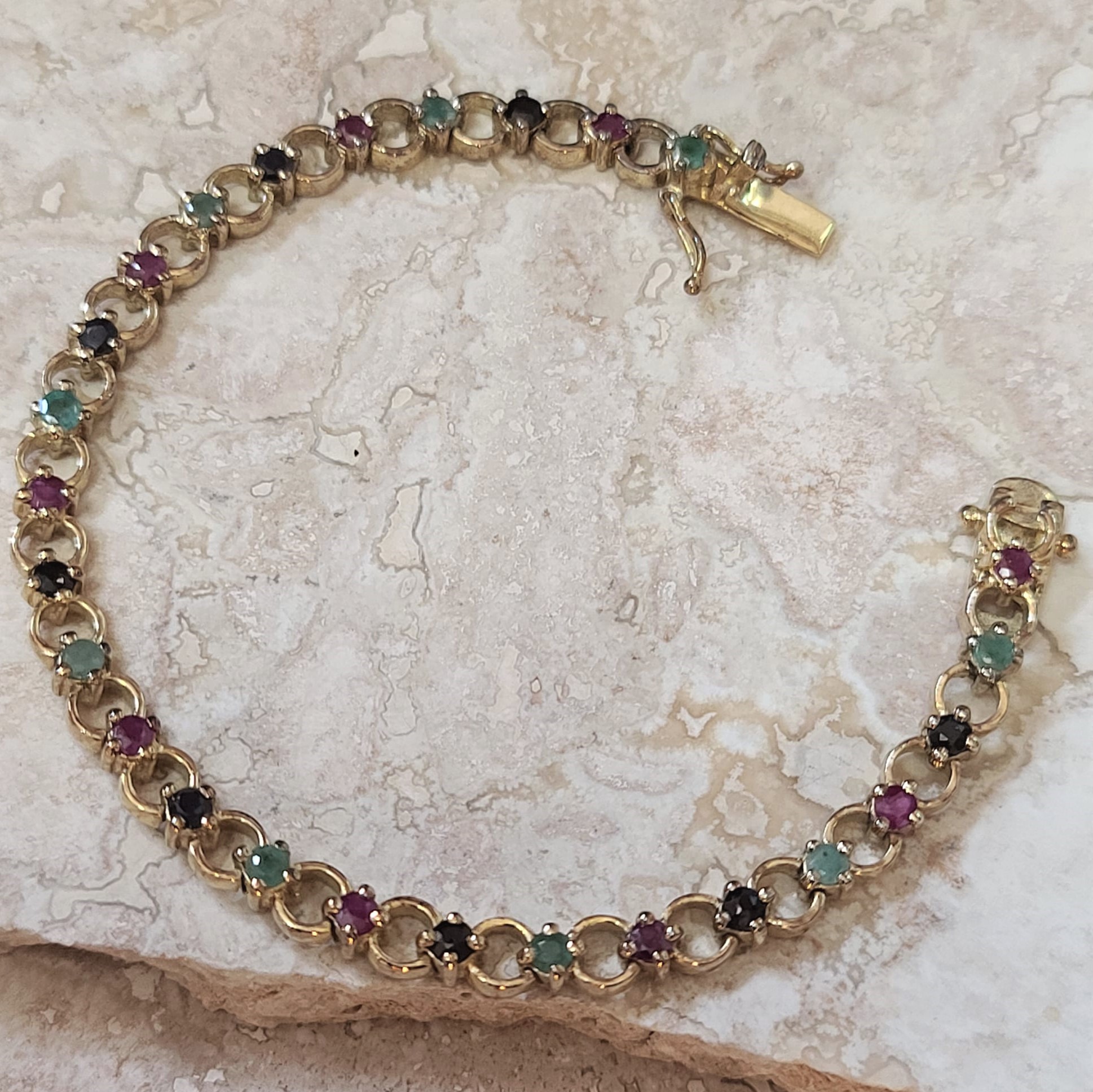 Technibond 18K Gold Ruby, Emerald & Sapphire Gemstone Bracelet