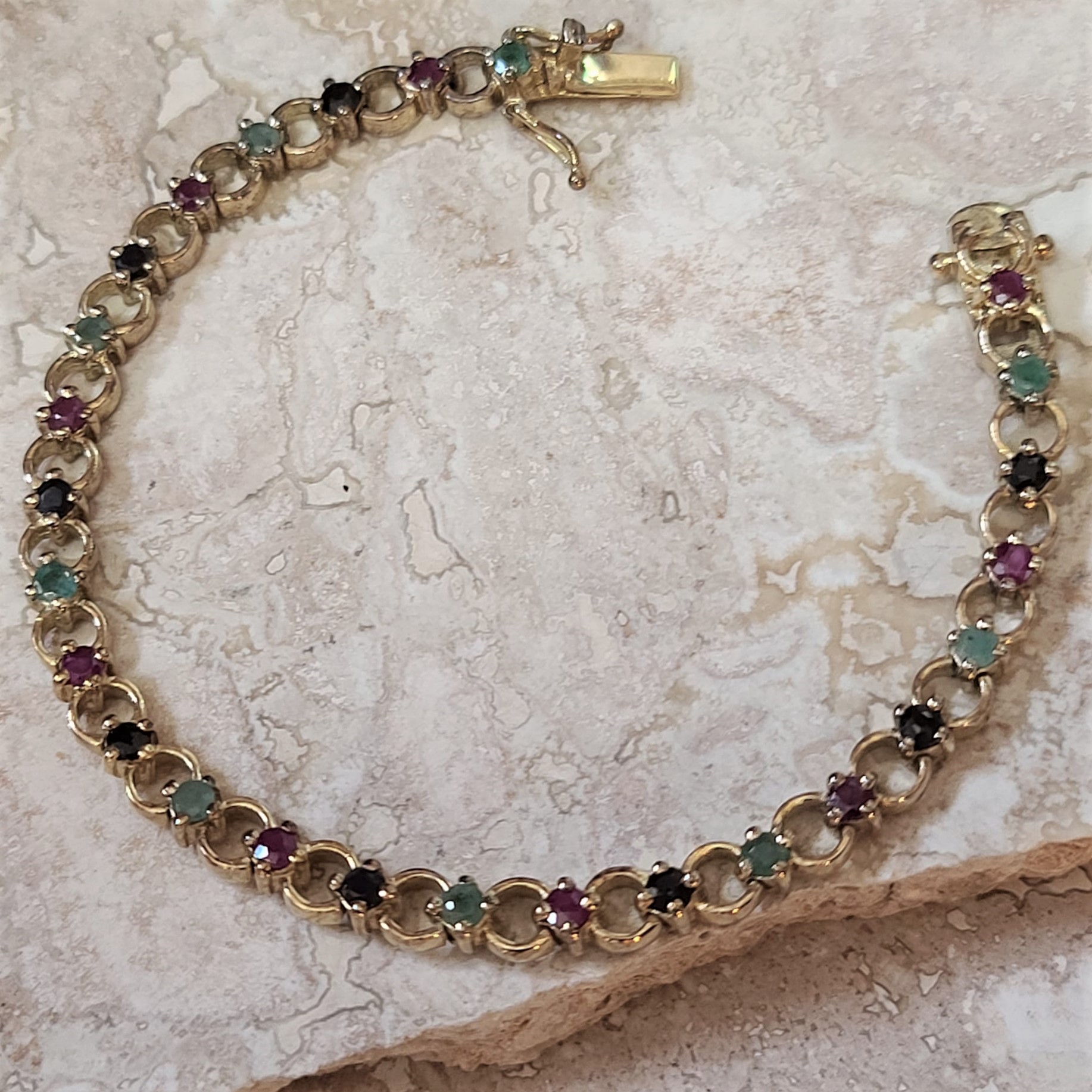 Technibond 18K Gold Ruby, Emerald & Sapphire Gemstone Bracelet