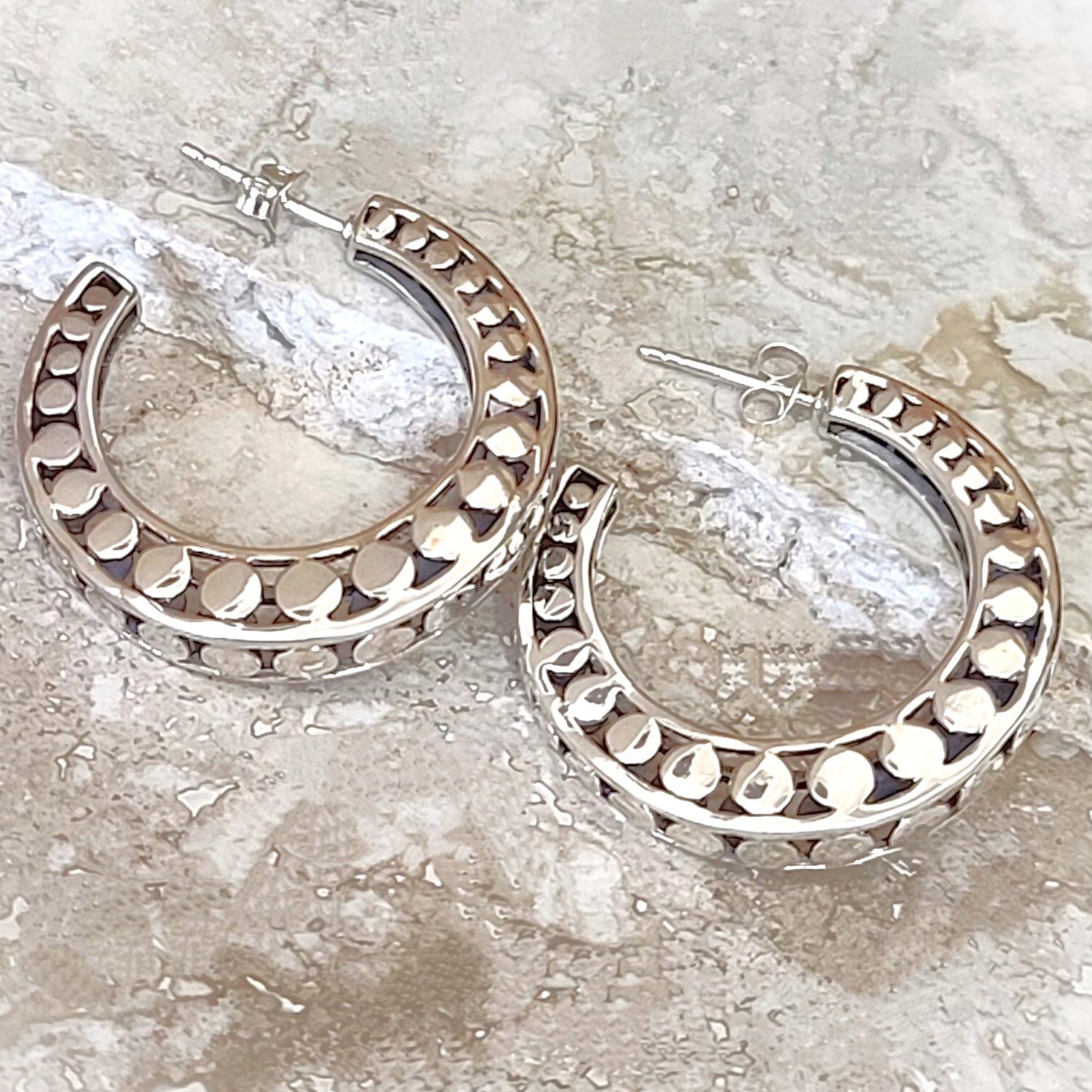 925 Sterling Silver Cut Out Dot Design Hoop Earrings