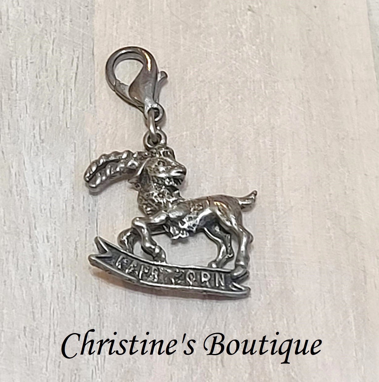 Vintage Pewter Capricorn Sign Zodiac Charm 1 7/8" - Click Image to Close