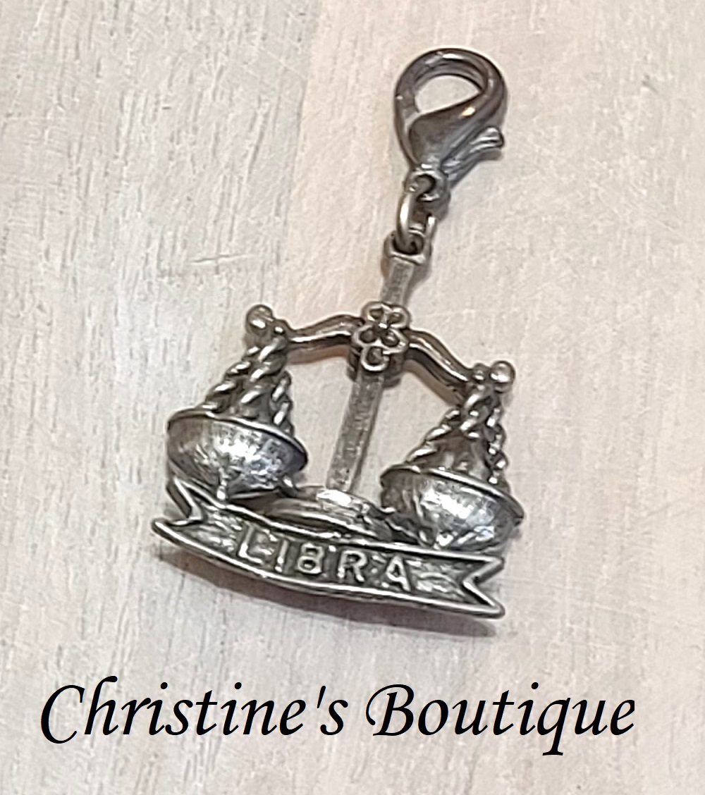 Vintage Pewter Libra Sign Zodiac Charm 1 7/8" - Click Image to Close