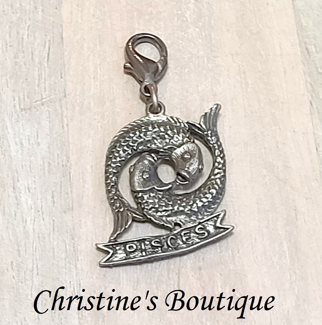 Vintage Pewter Pisces Sign Zodiac Charm 2" The Fish - Click Image to Close