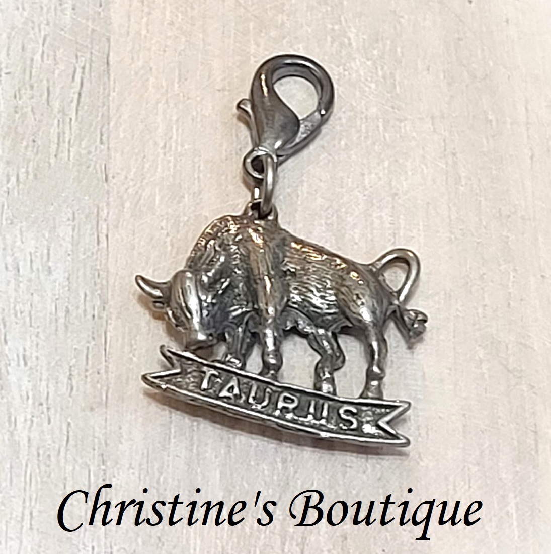 Vintage Pewter Taurus the Bull Zodiac Charm 1 1/2" - Click Image to Close