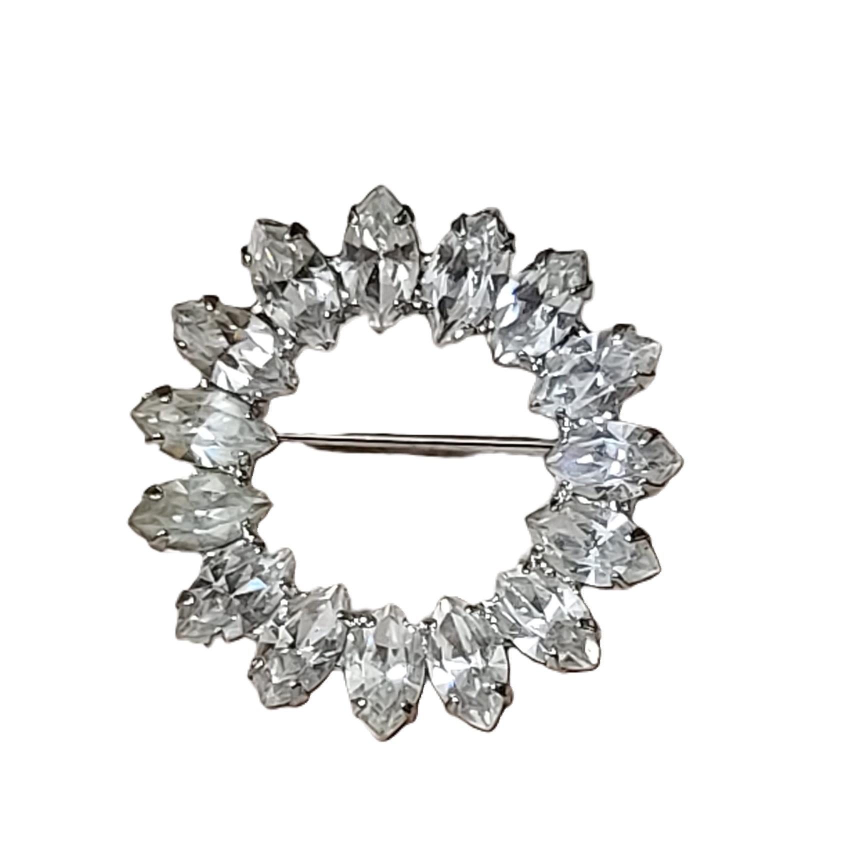 Circle Pin with Marquis Shape Clear Rhinestones