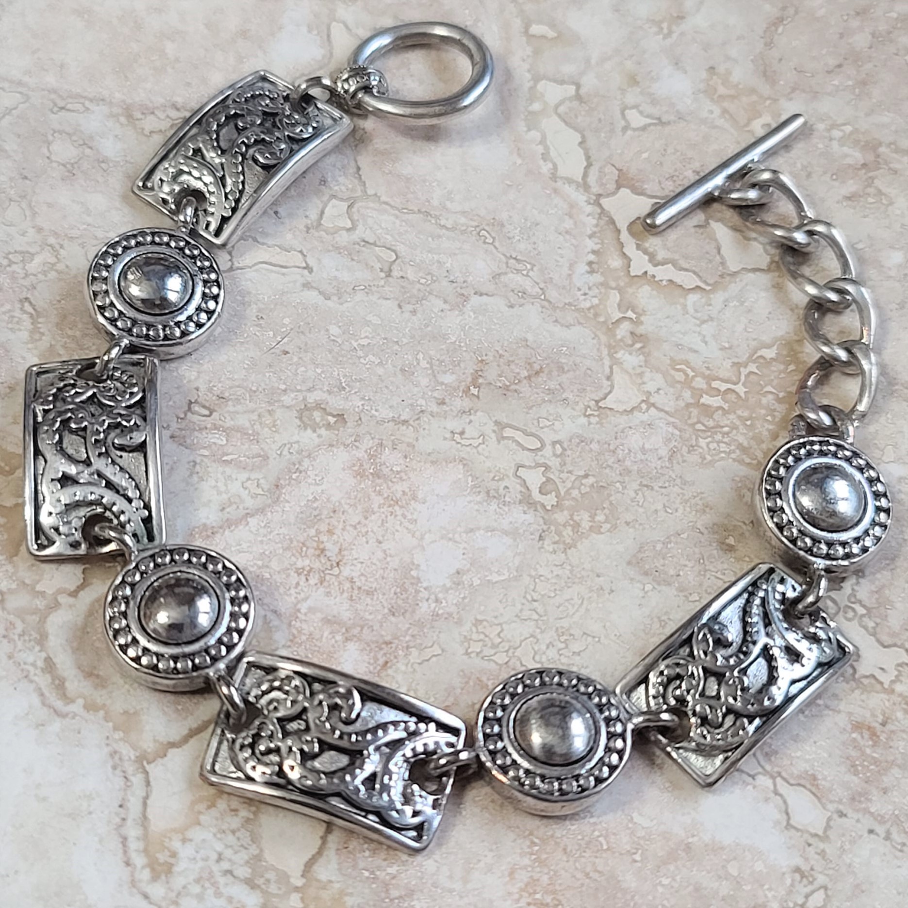 Sterling Silver panel link vintage bracelet - Click Image to Close