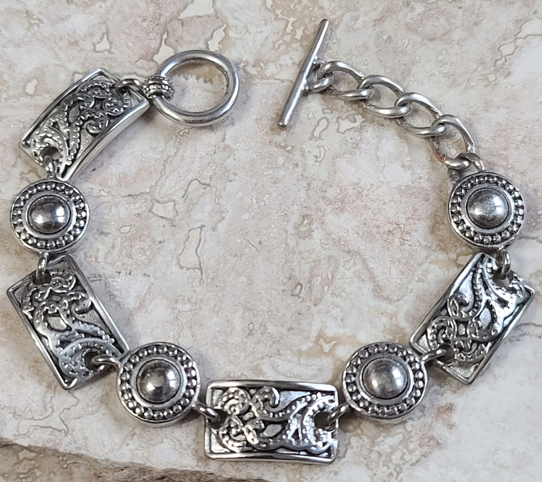 Sterling Silver panel link vintage bracelet