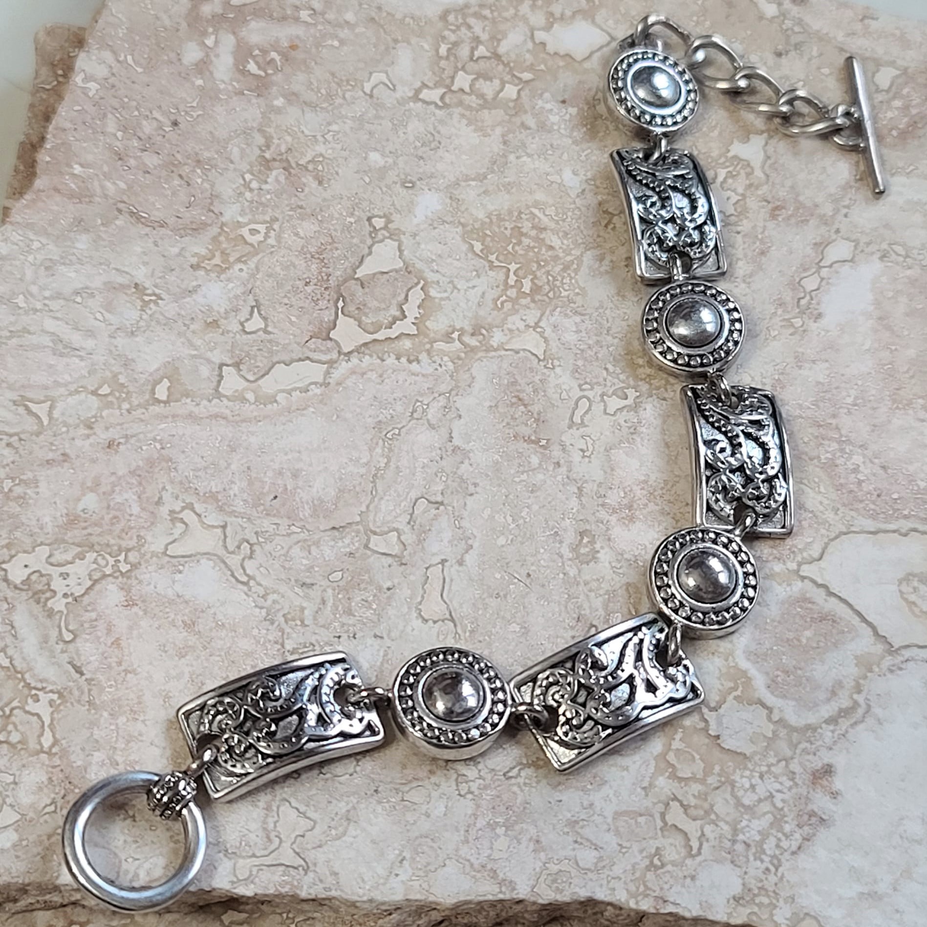 Sterling Silver panel link vintage bracelet