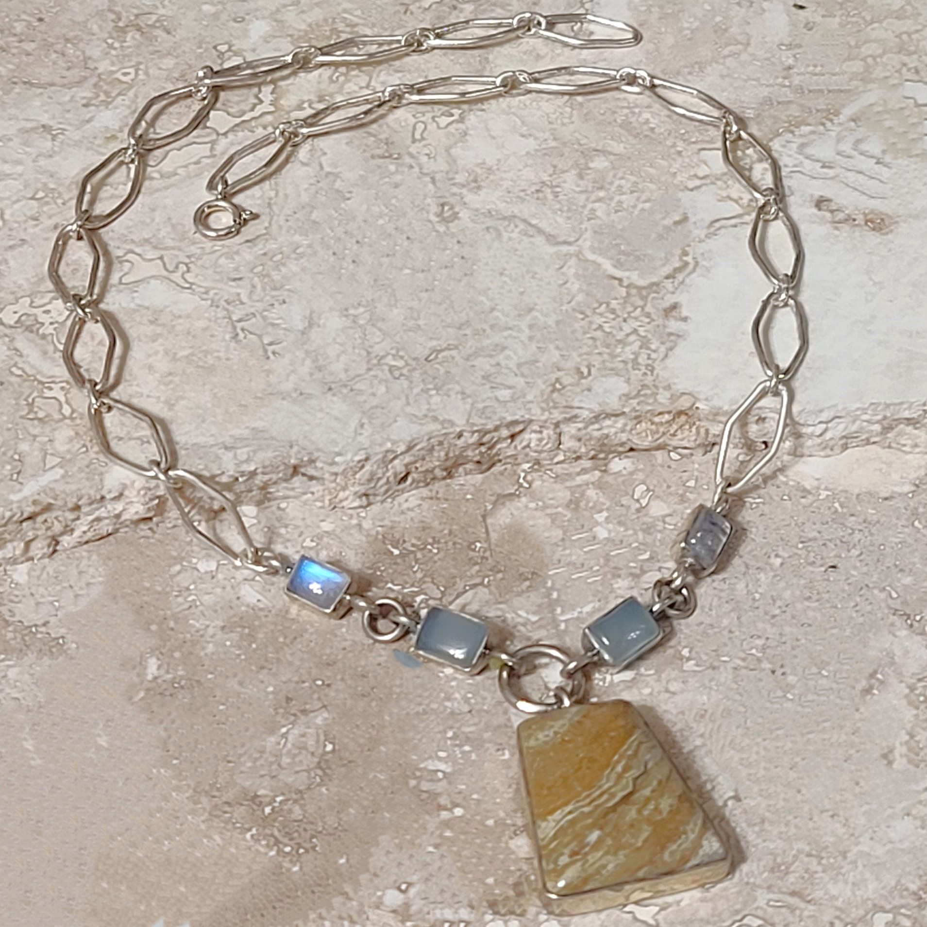 Jasper, Moonstone, Agate 925 Sterling Silver Necklace