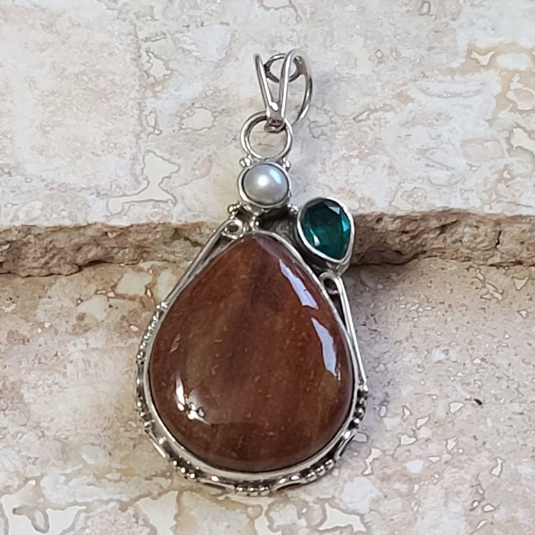Bloodstone & Cultured Pearl Sterling Silver Pendant