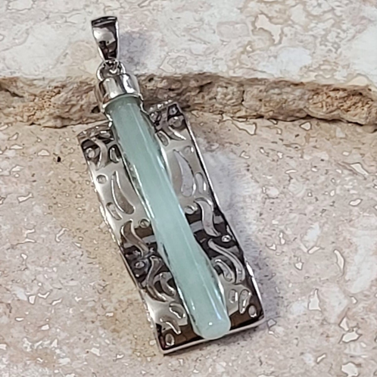 Siberian Jade Gemstone Sterling Silver Pendant