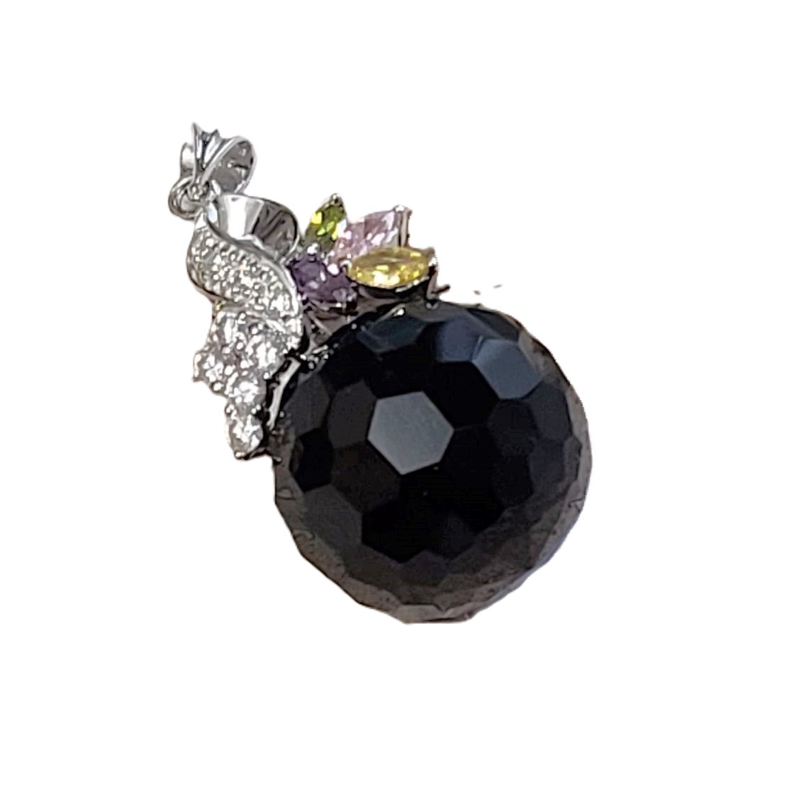 Faceted Black Onyx with CZ Stones Sterling Silver Pendant - Click Image to Close