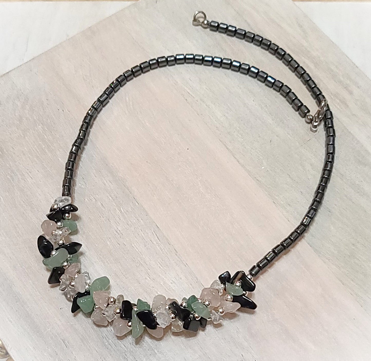Hematite & Quartz Gemstones Beads Necklace 18"