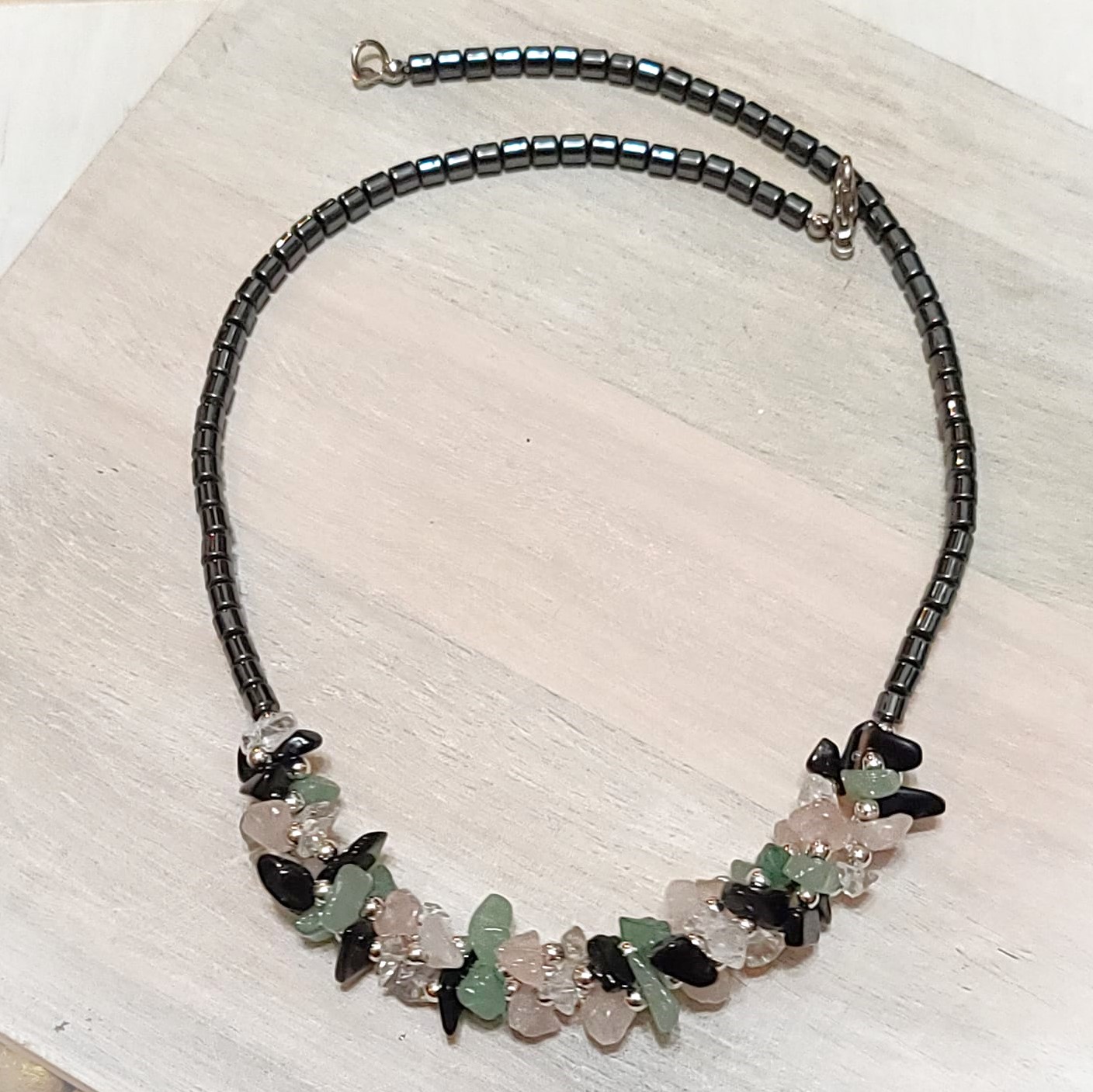 Hematite & Quartz Gemstones Beads Necklace 18"