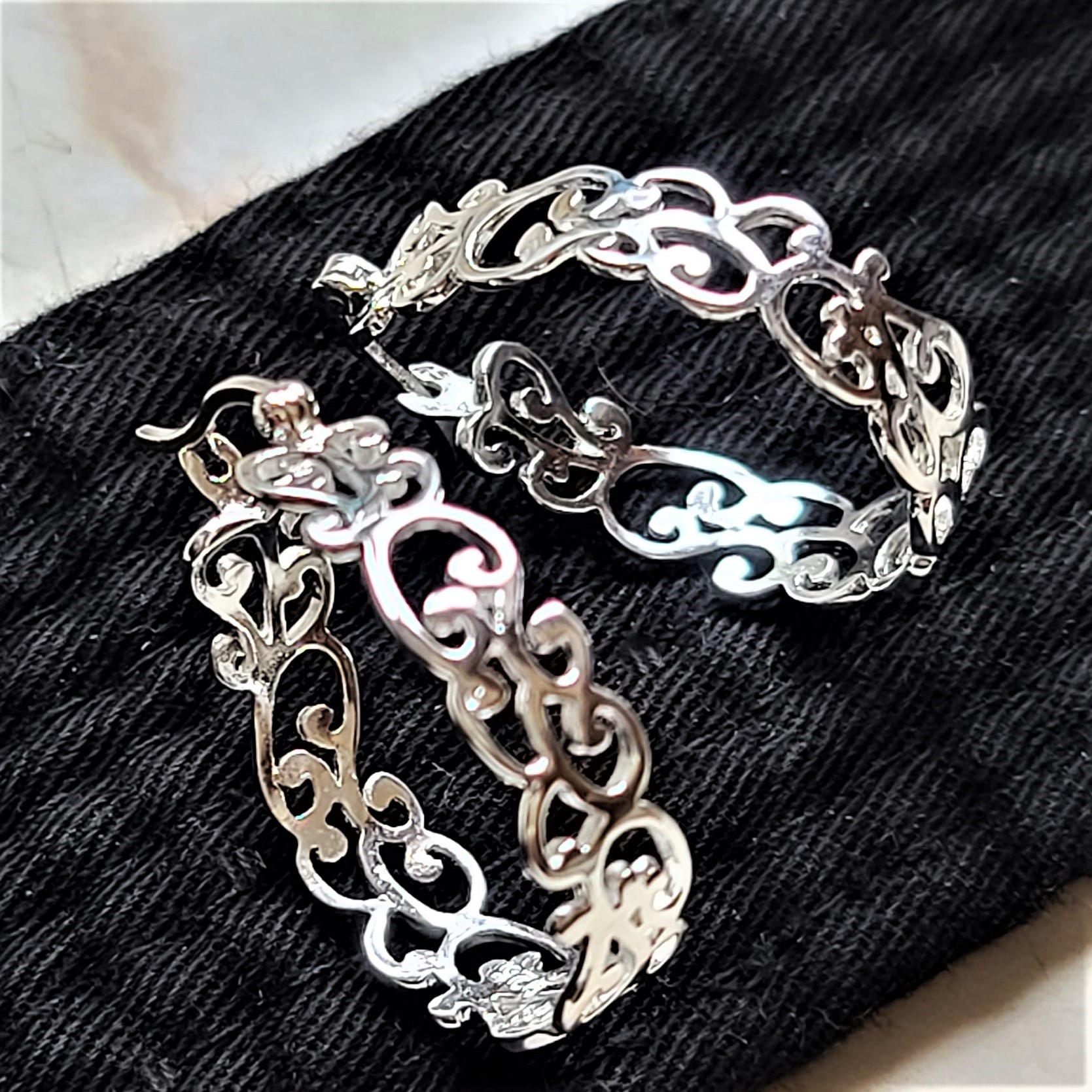 Lace Oval Hoop Earrings 925 Sterling Silver - Click Image to Close