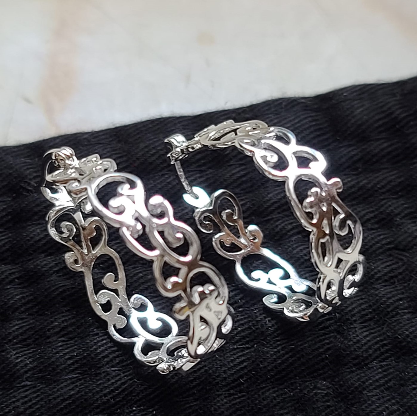 Lace Oval Hoop Earrings 925 Sterling Silver