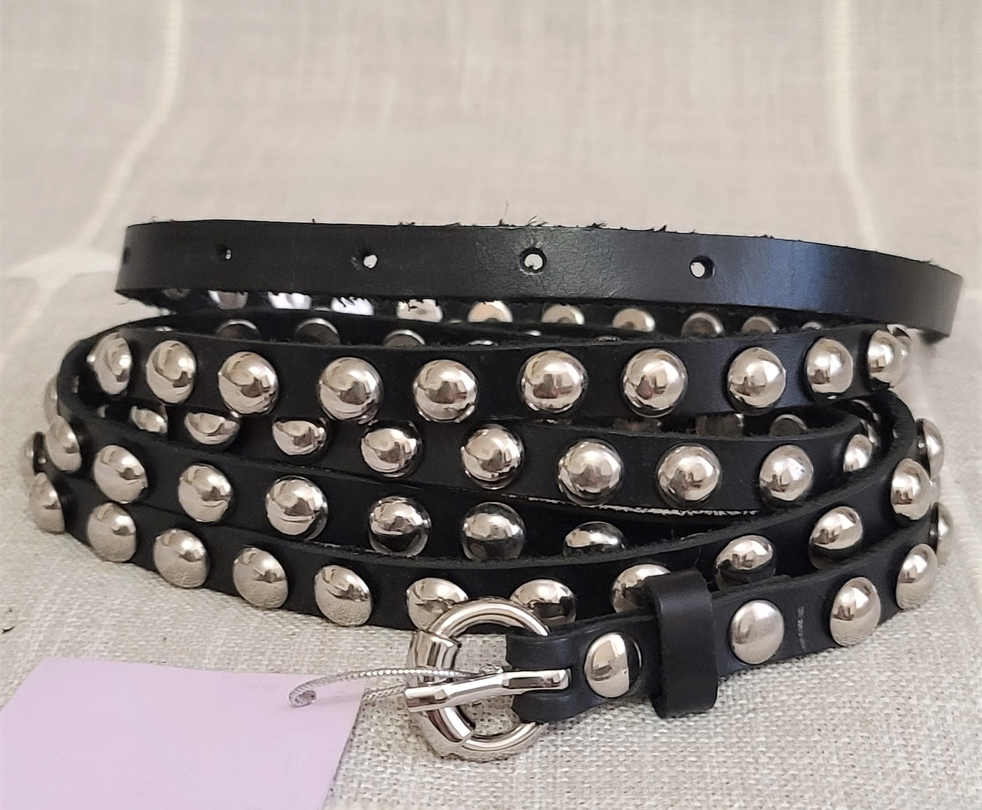 Belt Black Leather Retro style studded wrap belt - Click Image to Close