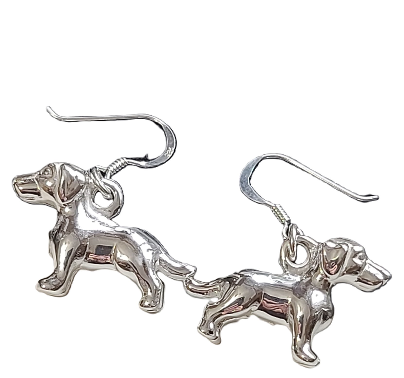 925 Sterling Silver Puffed Hound Dog Earrings - Click Image to Close