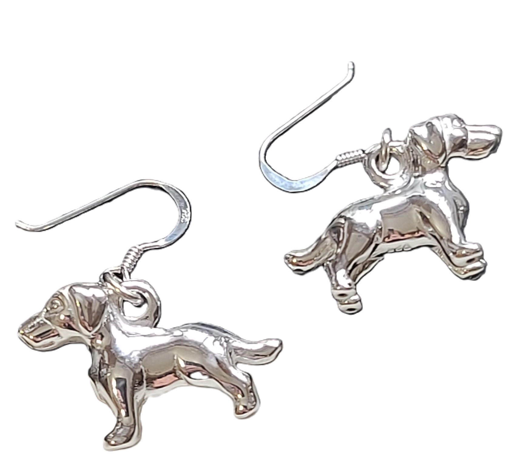 925 Sterling Silver Puffed Hound Dog Earrings