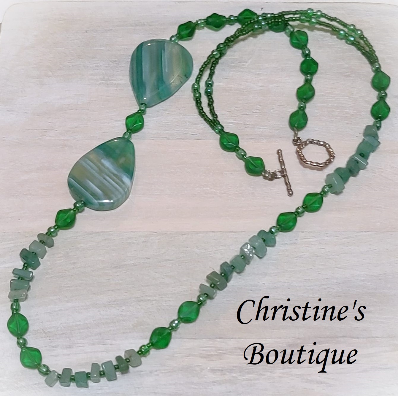Green Agate Gemstones, Crystal & Glass Necklace - Click Image to Close