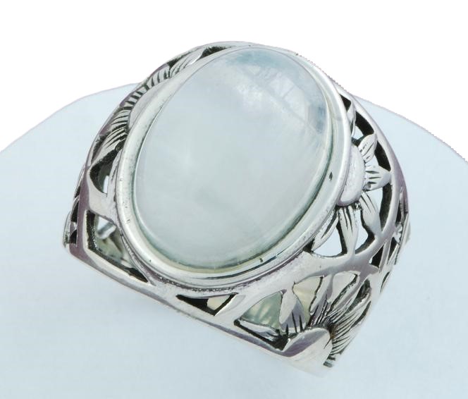 Moonstone 925 Sterling Silver Sunflower Cutout Ring Size 9