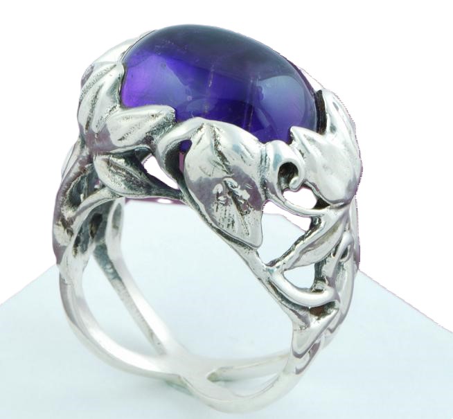 Amethyst Gemstone 925 Sterling Silver Floral & Vine Motive Ring