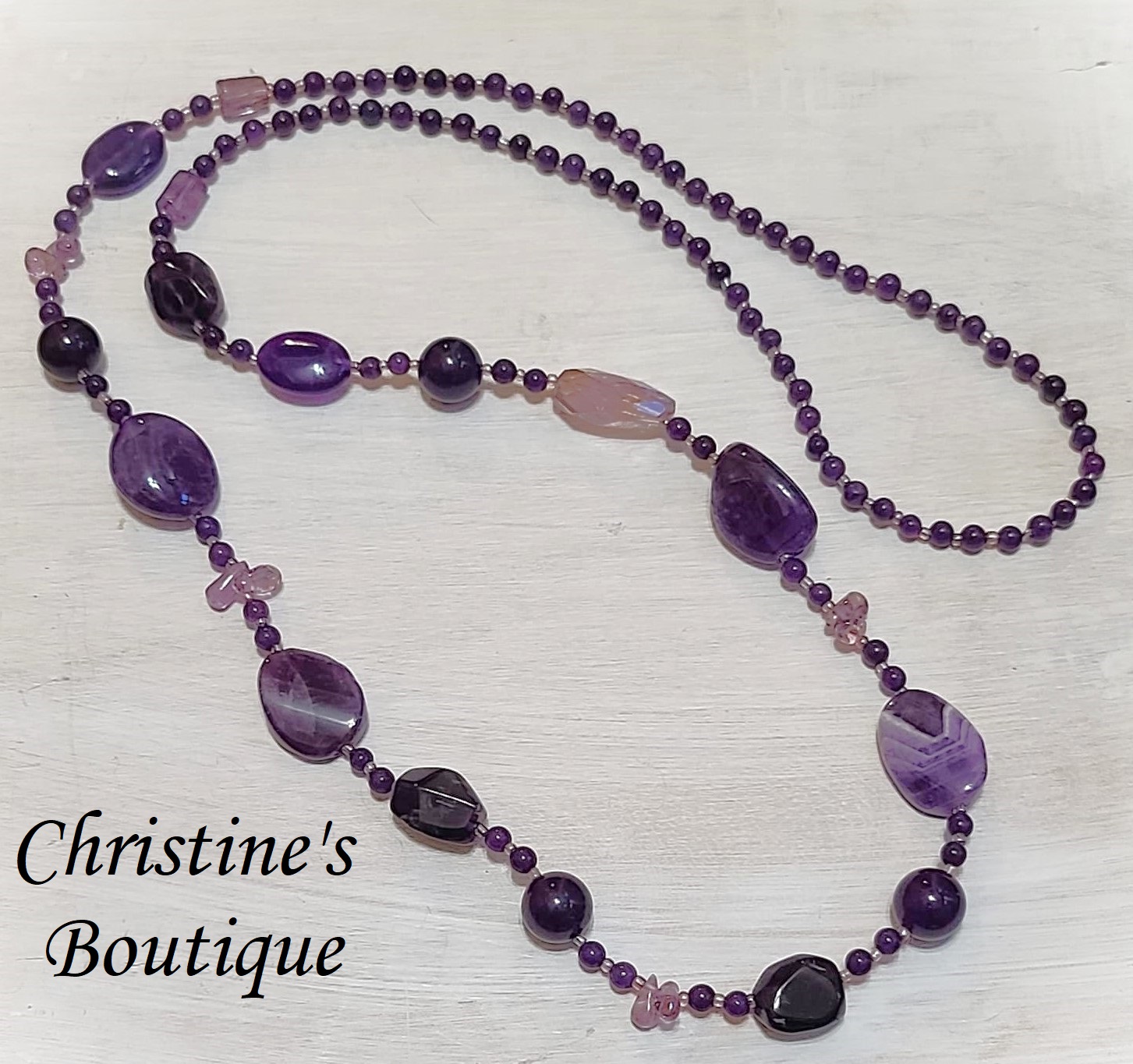 Amethyst Gemstone long Necklace 37" - Click Image to Close