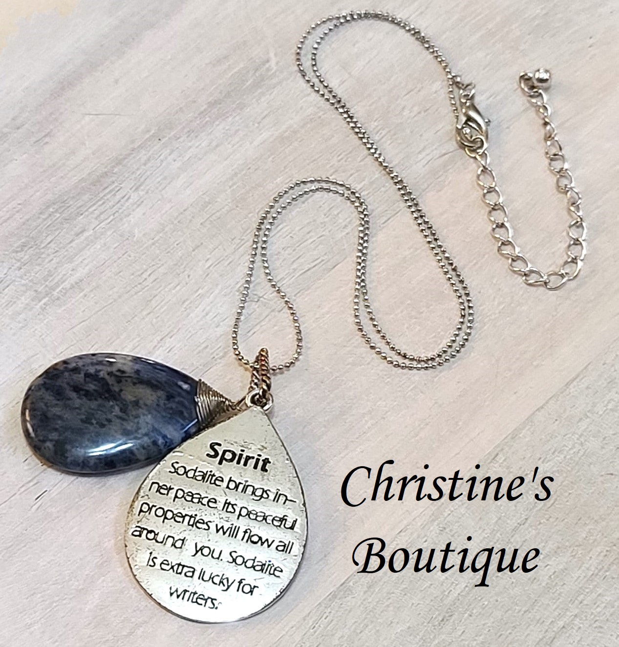 Dog Tag Necklace Blue Sodalite Gemstone Inner Peace - Click Image to Close