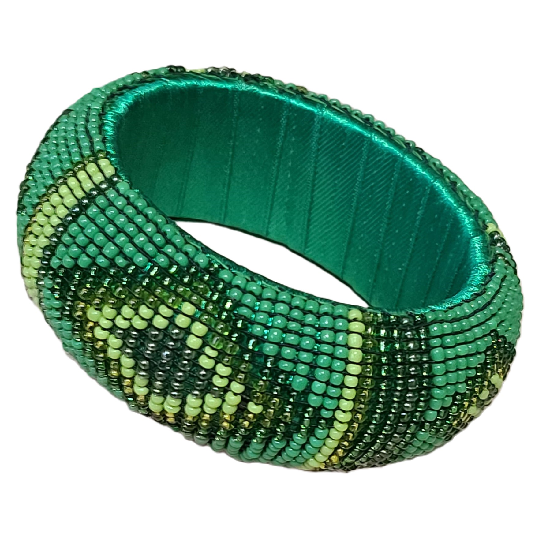 Green seed bead bangle bracelet - Click Image to Close