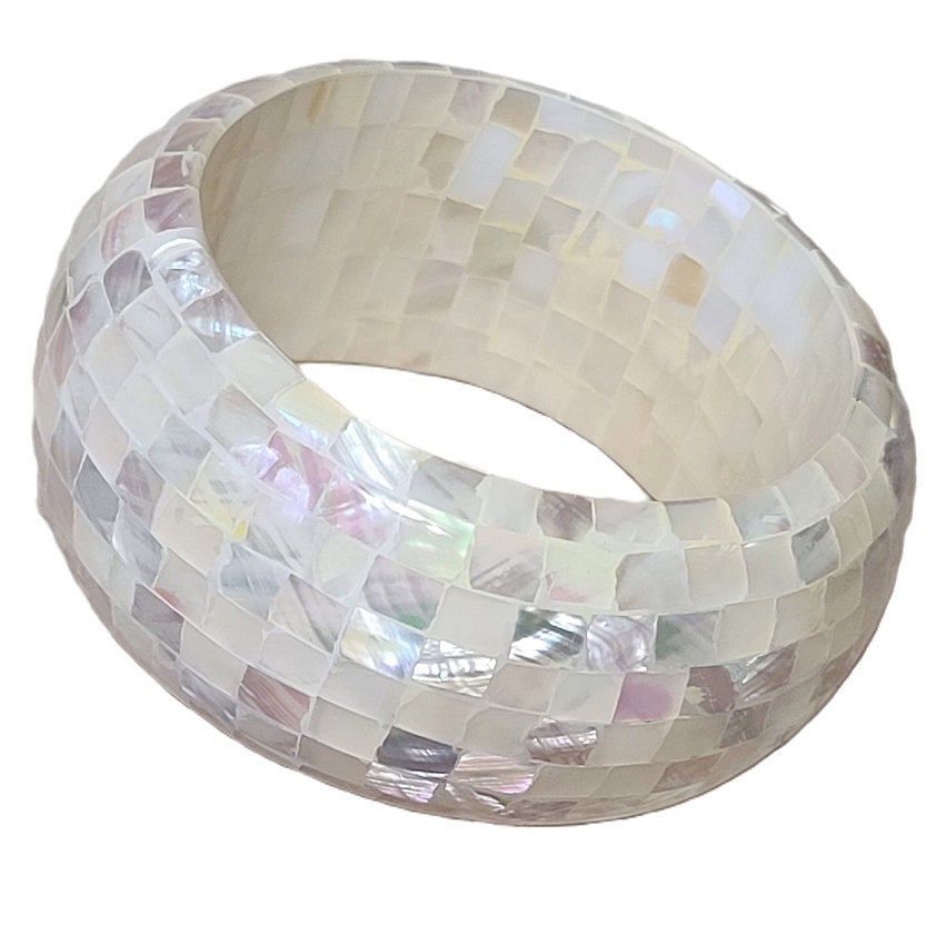 Mother of pearl mosaic large bangle bracelet - Click Image to Close