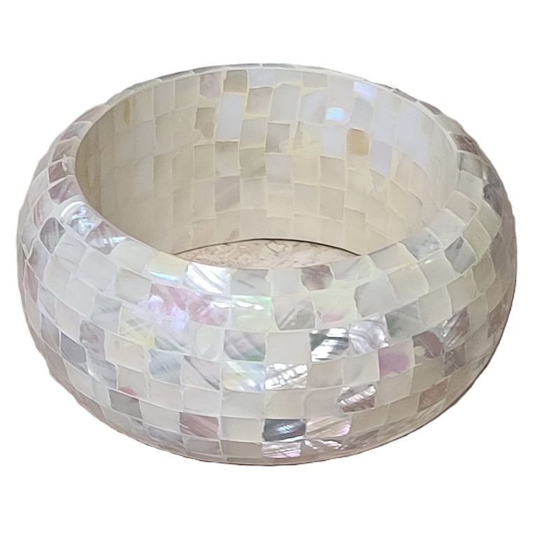 Mother of pearl mosaic large bangle bracelet