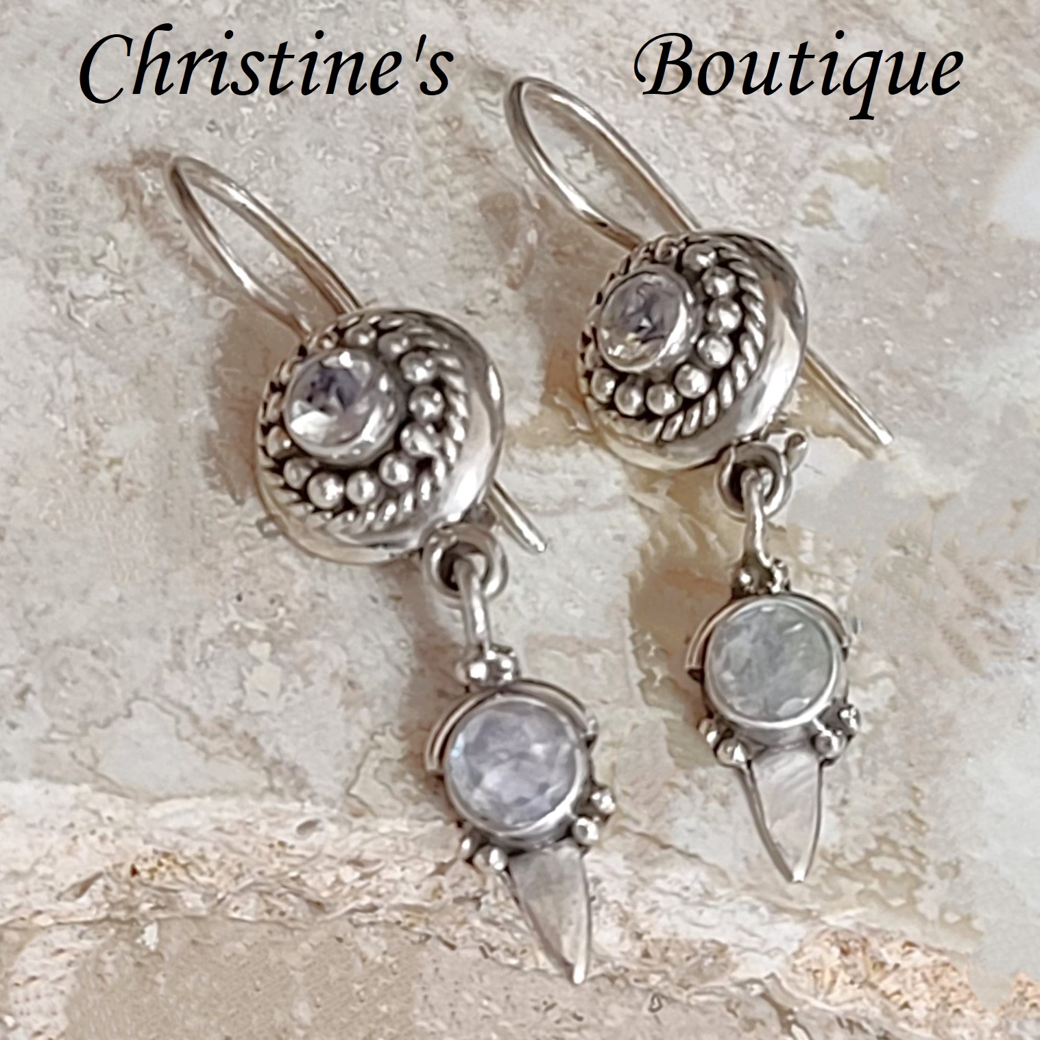 Moonstone earrings, with 925 sterling silver setting,
